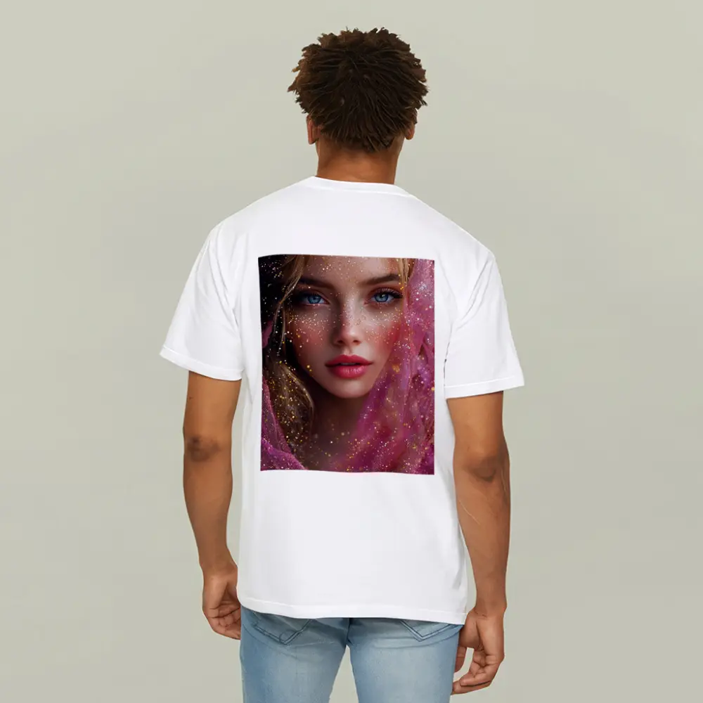 Blue Eyed Woman Pink Glitter Fantasy Portrait – T-Shirts