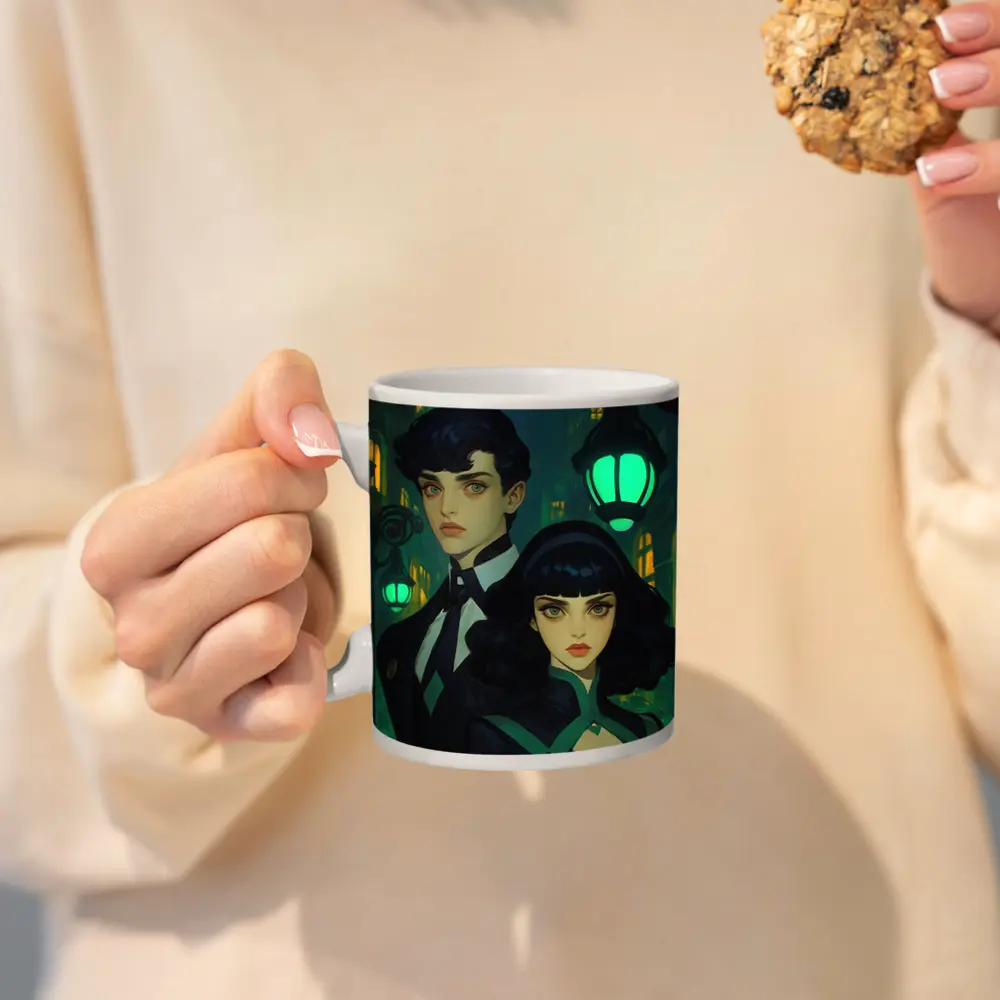 Dark Academia Couple Green Night City Street – Mugs