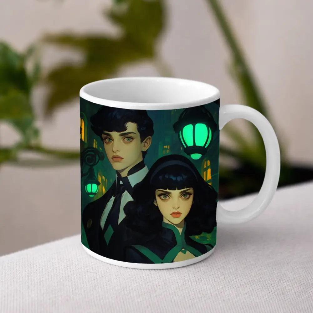 Dark Academia Couple Green Night City Street – Mugs