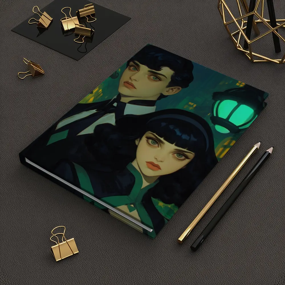 Dark Academia Couple Green Night City Street – Notebooks