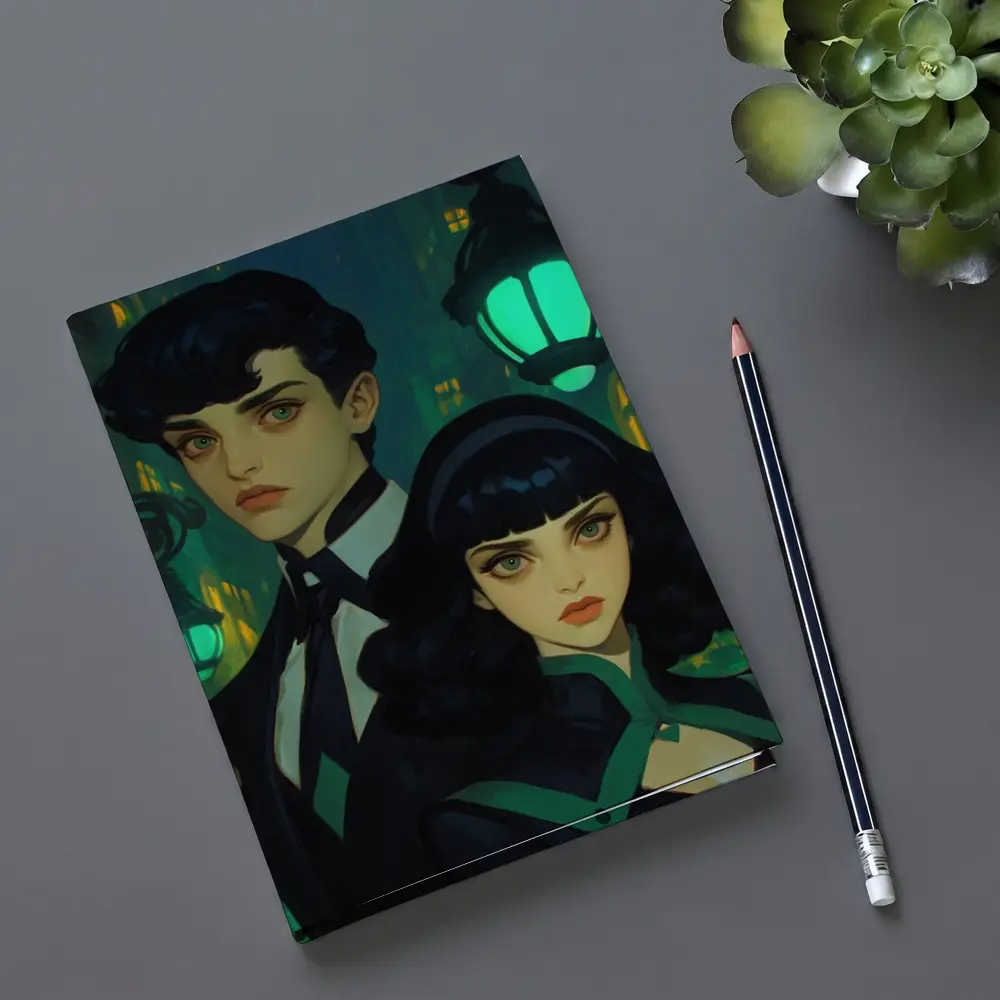 Dark Academia Couple Green Night City Street – Notebooks
