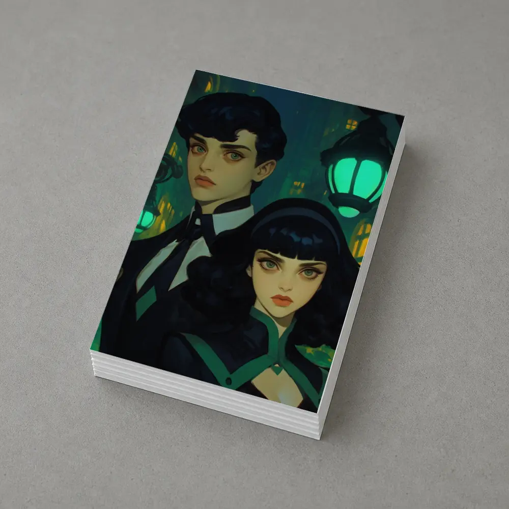 Dark Academia Couple Green Night City Street – Postcards