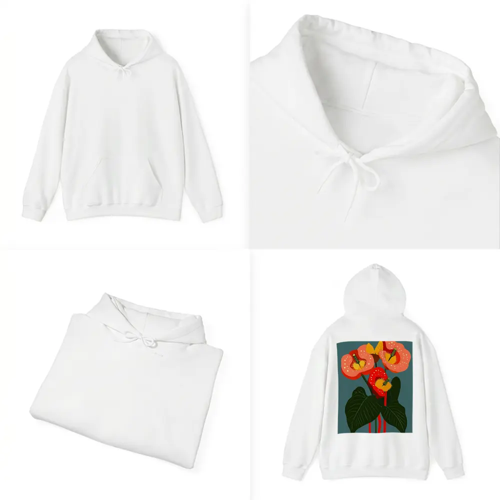 Anthurium Flowers Botanical Art Teal Background – Hoodies