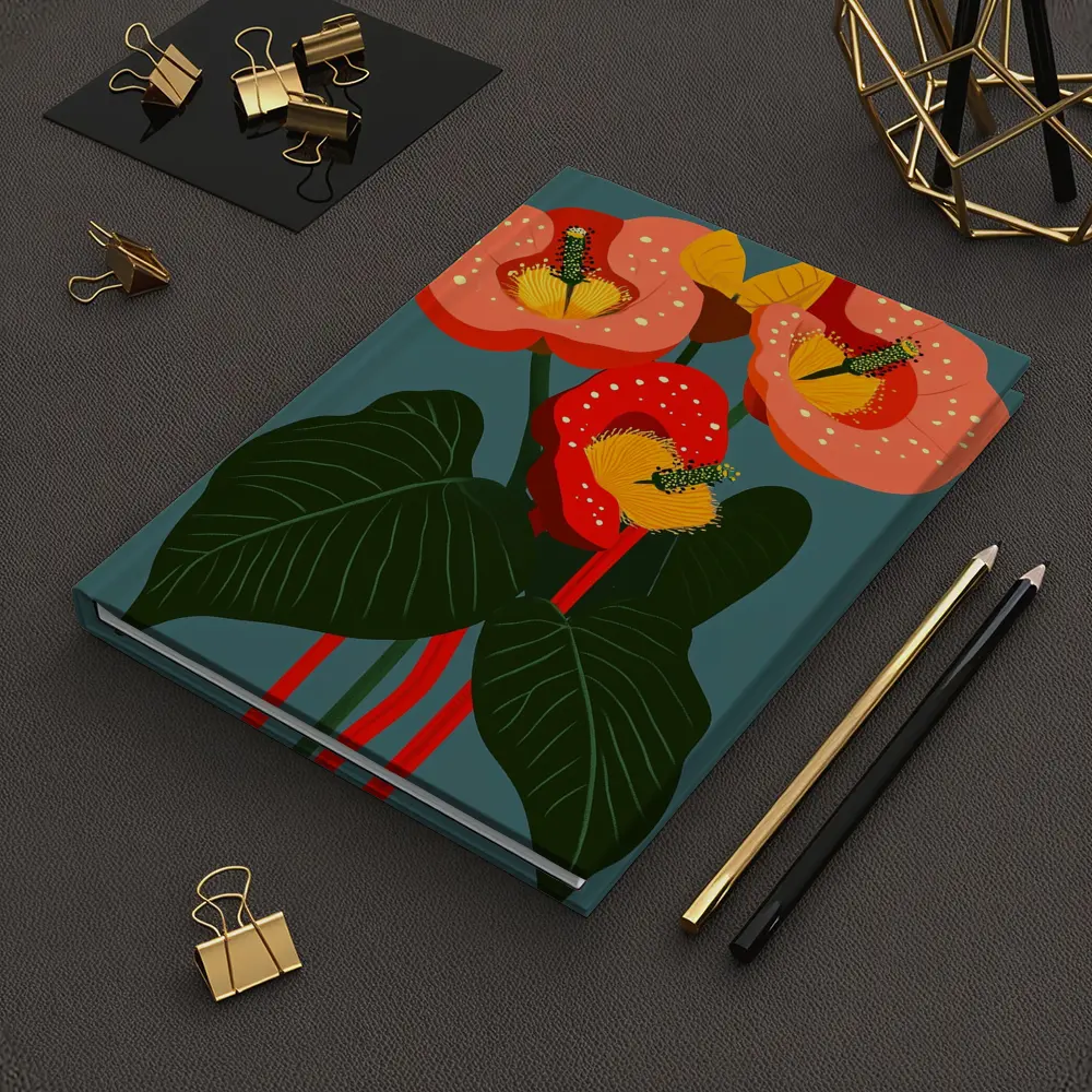 Anthurium Flowers Botanical Art Teal Background – Notebooks