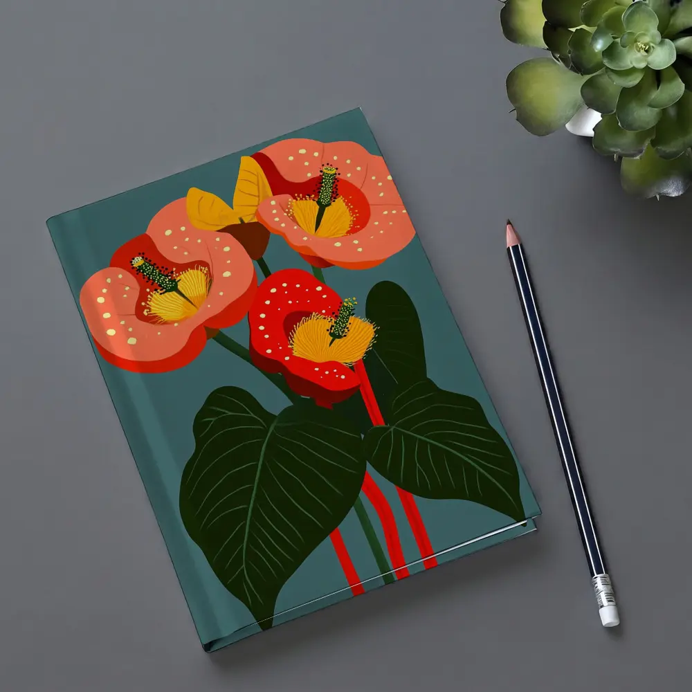 Anthurium Flowers Botanical Art Teal Background – Notebooks