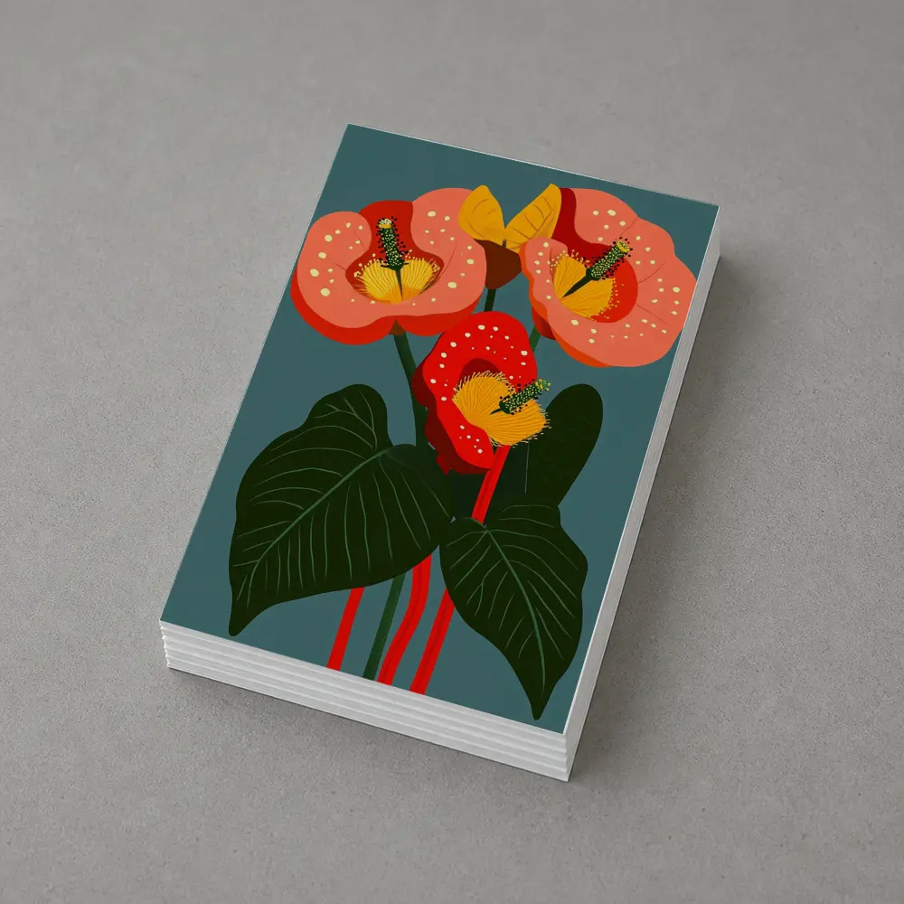 Anthurium Flowers Botanical Art Teal Background – Postcards