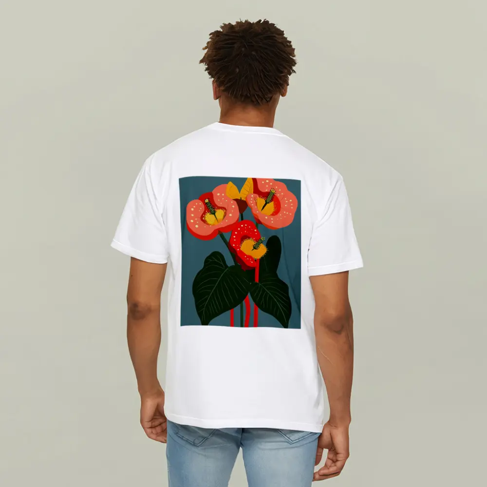 Anthurium Flowers Botanical Art Teal Background – T-Shirts