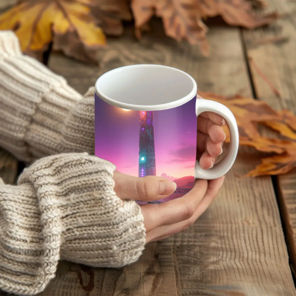 Cyberpunk Obelisk Desert Pink Sky Solitude – Mugs