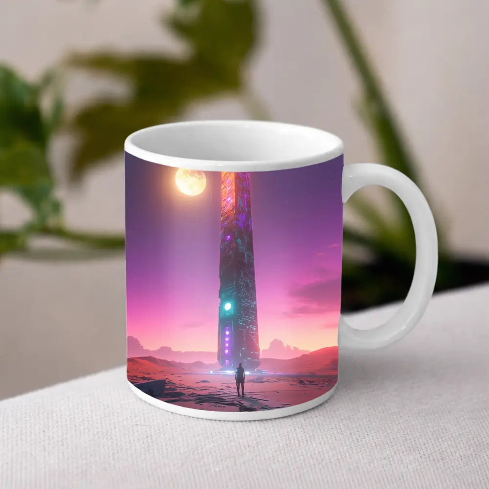 Cyberpunk Obelisk Desert Pink Sky Solitude – Mugs