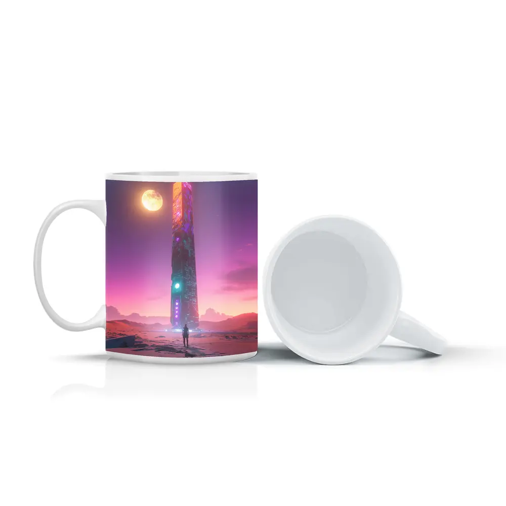 Cyberpunk Obelisk Desert Pink Sky Solitude – Mugs