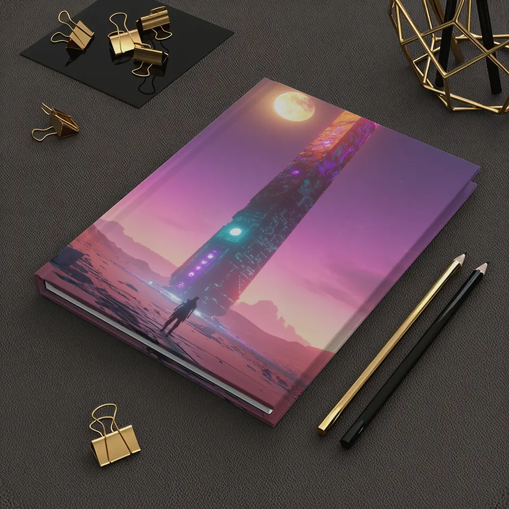 Cyberpunk Obelisk Desert Pink Sky Solitude – Notebooks