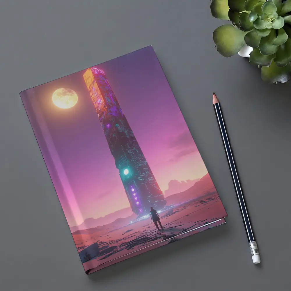 Cyberpunk Obelisk Desert Pink Sky Solitude – Notebooks