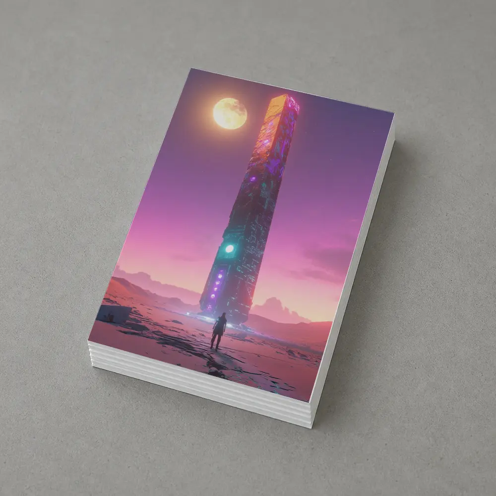 Cyberpunk Obelisk Desert Pink Sky Solitude – Postcards
