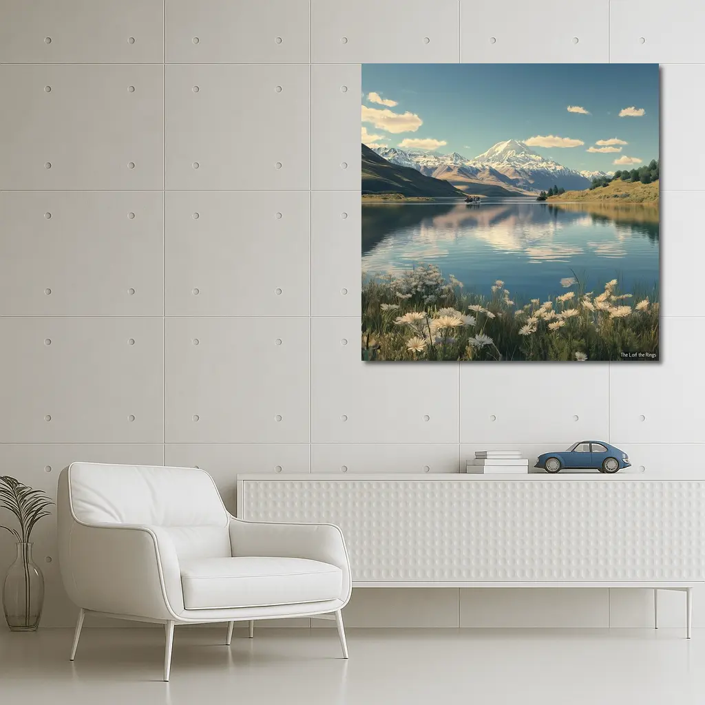 Alpine Lake Mountain Reflection Wildflowers Scene – Wall Art