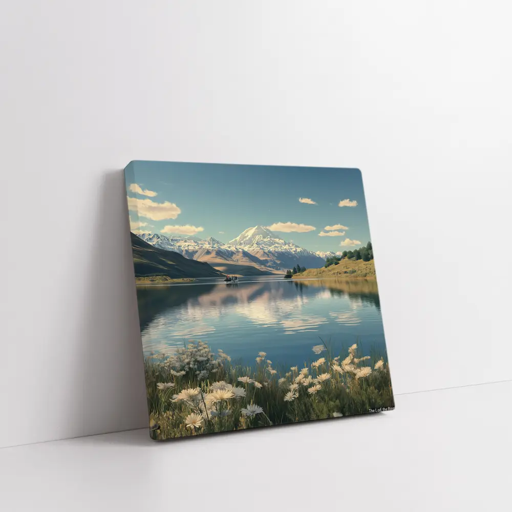 Alpine Lake Mountain Reflection Wildflowers Scene – Wall Art