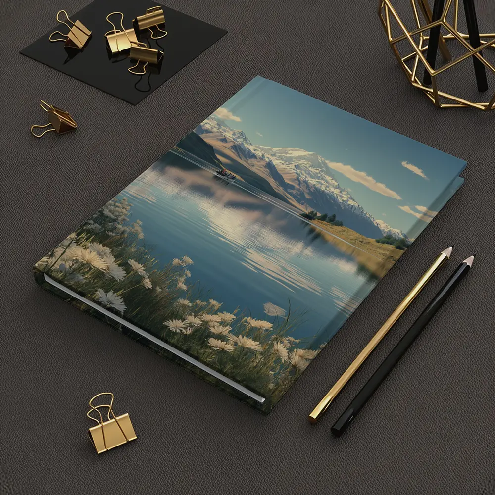 Alpine Lake Mountain Reflection Wildflowers Scene – Notebooks