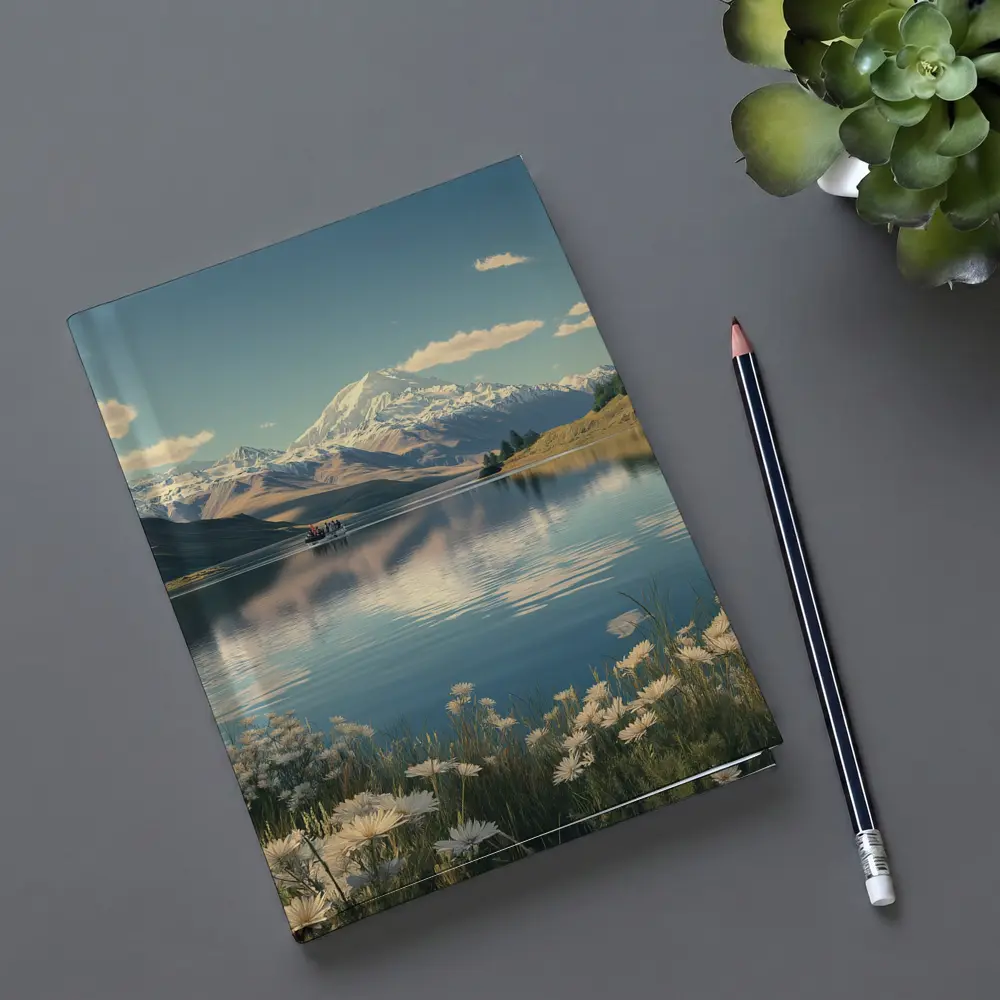Alpine Lake Mountain Reflection Wildflowers Scene – Notebooks