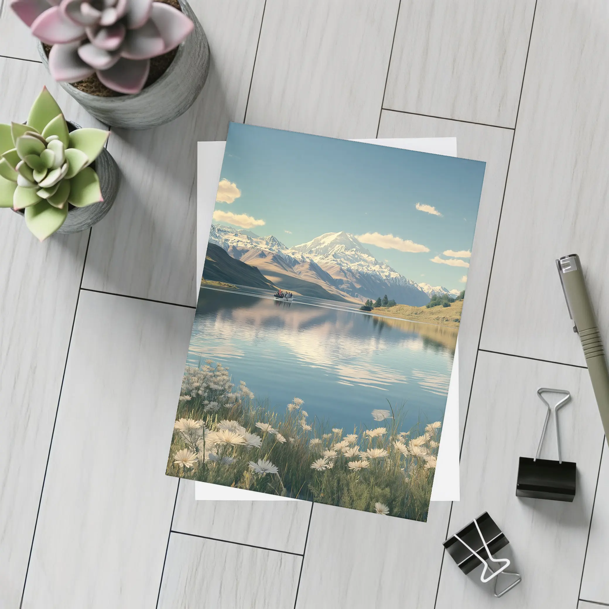 Alpine Lake Mountain Reflection Wildflowers Scene – Postcards