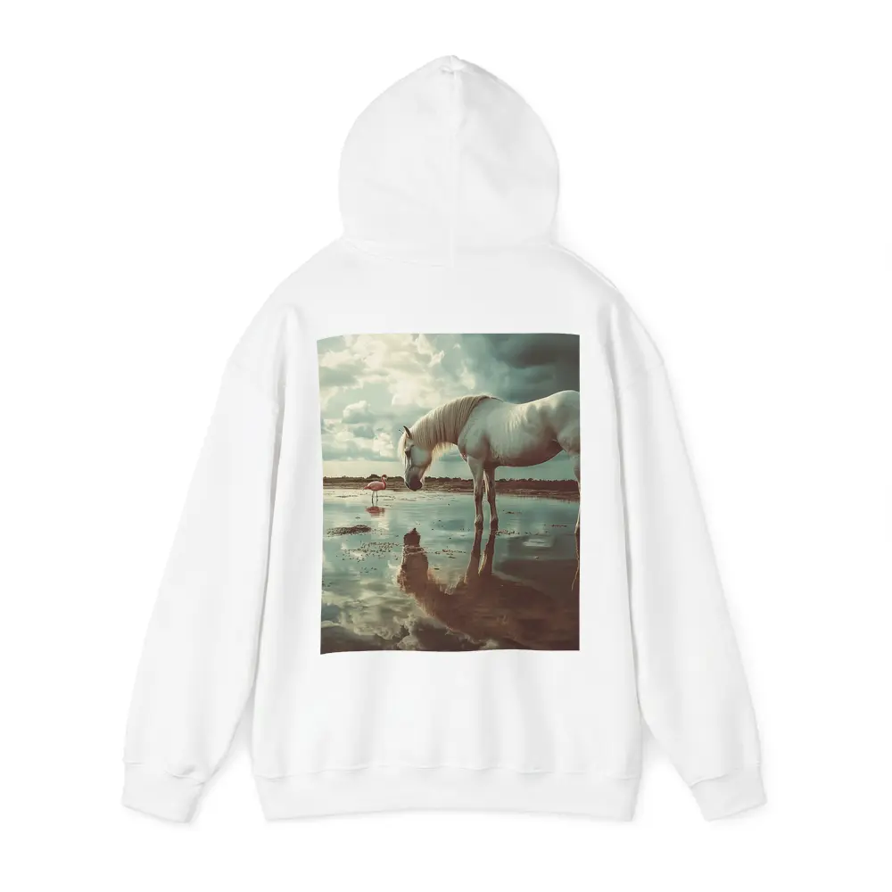 White Horse Flamingos Reflecting Shallow Water – Hoodies
