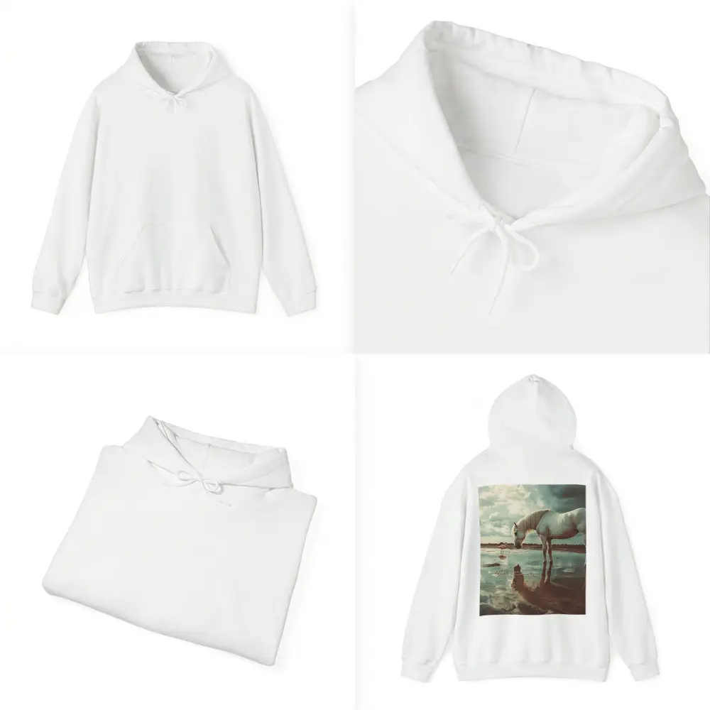White Horse Flamingos Reflecting Shallow Water – Hoodies