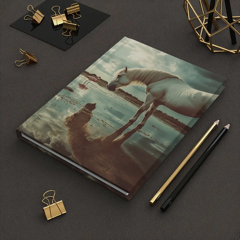 White Horse Flamingos Reflecting Shallow Water – Notebooks