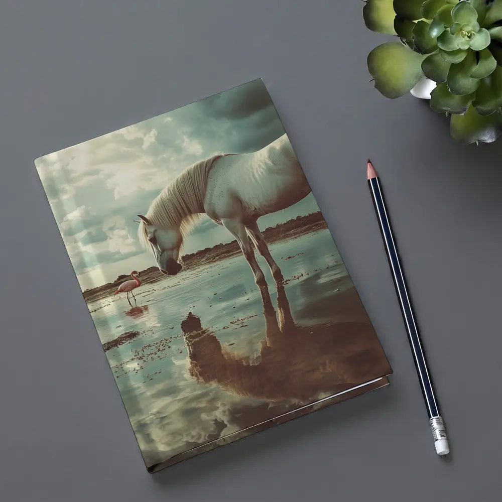 White Horse Flamingos Reflecting Shallow Water – Notebooks