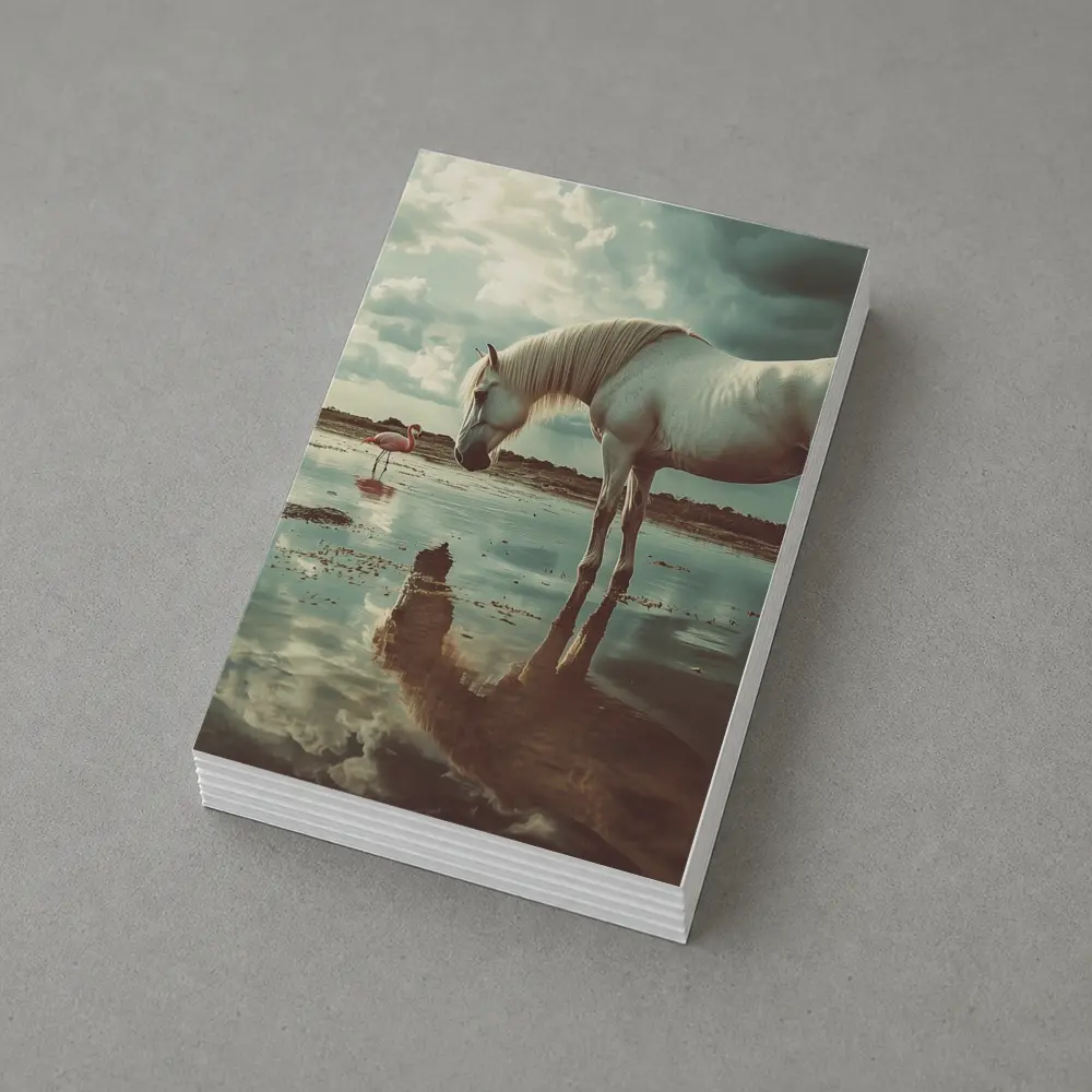 White Horse Flamingos Reflecting Shallow Water – Postcards