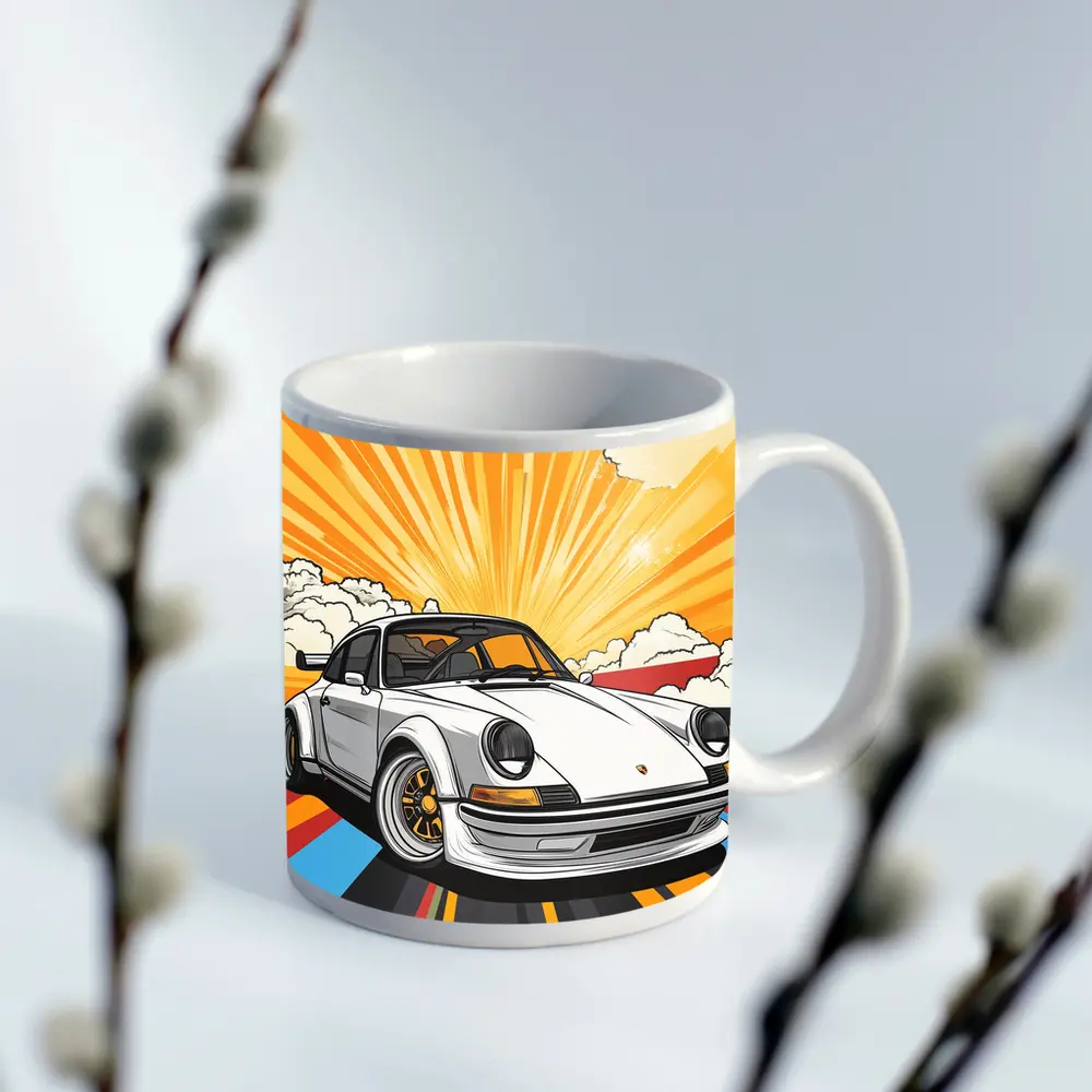 Porsche 911 Pop Art Retro Sunburst – Mugs