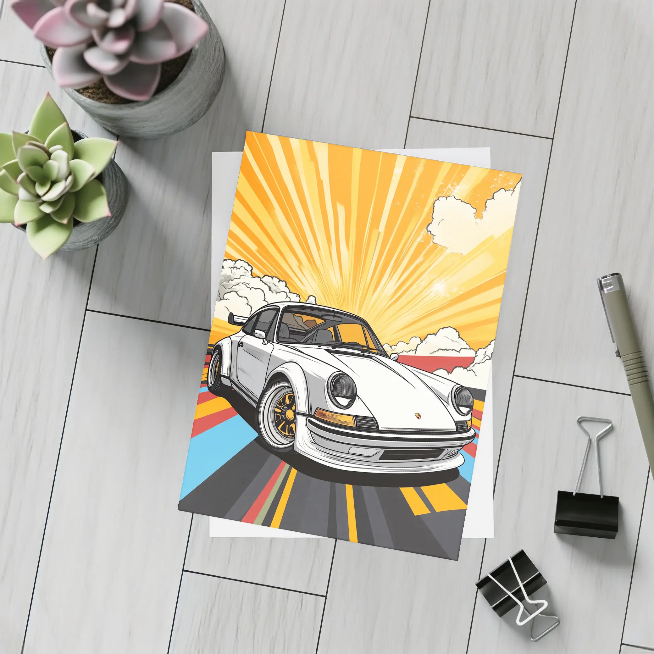 Porsche 911 Pop Art Retro Sunburst – Postcards