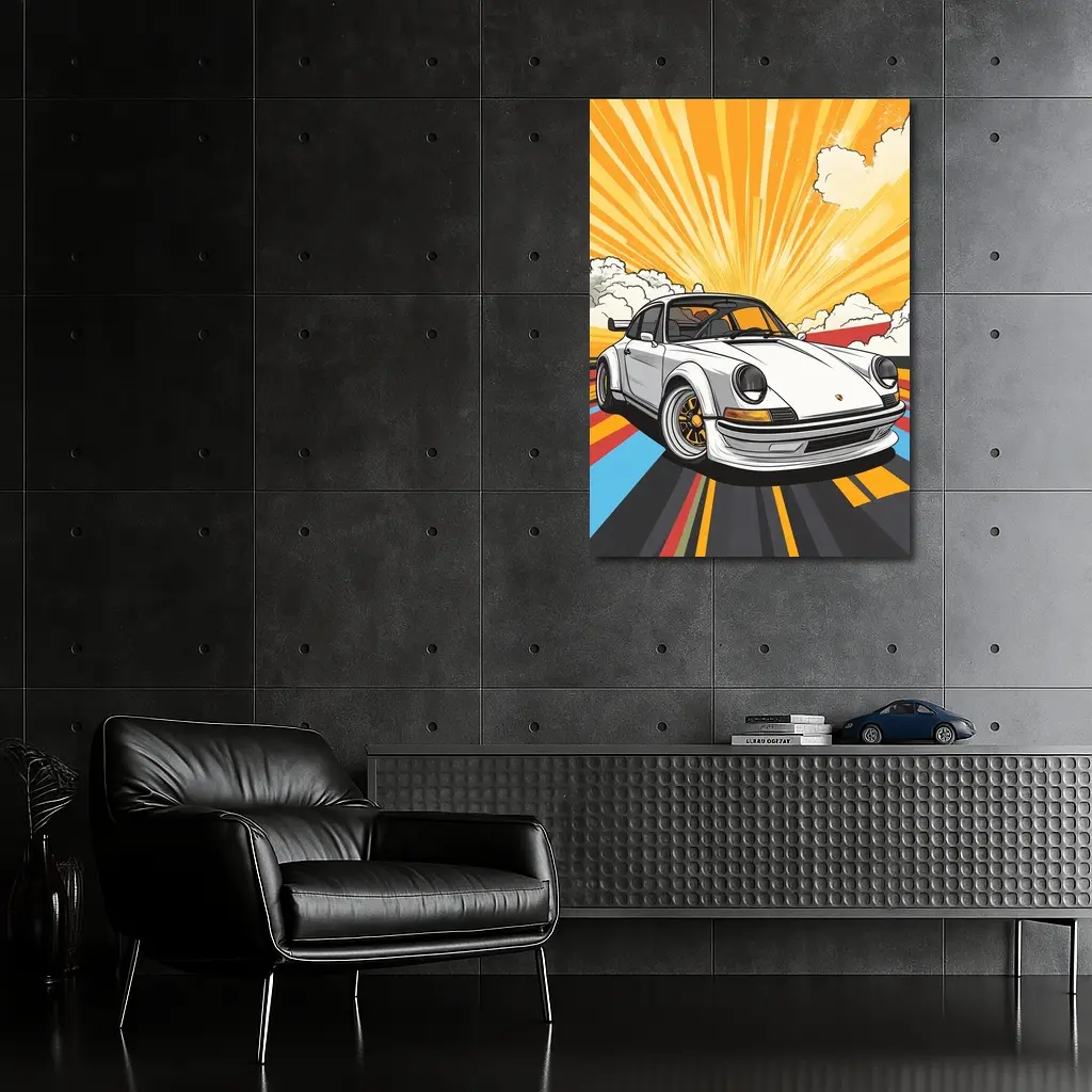 Porsche 911 Pop Art Retro Sunburst – Wall Art