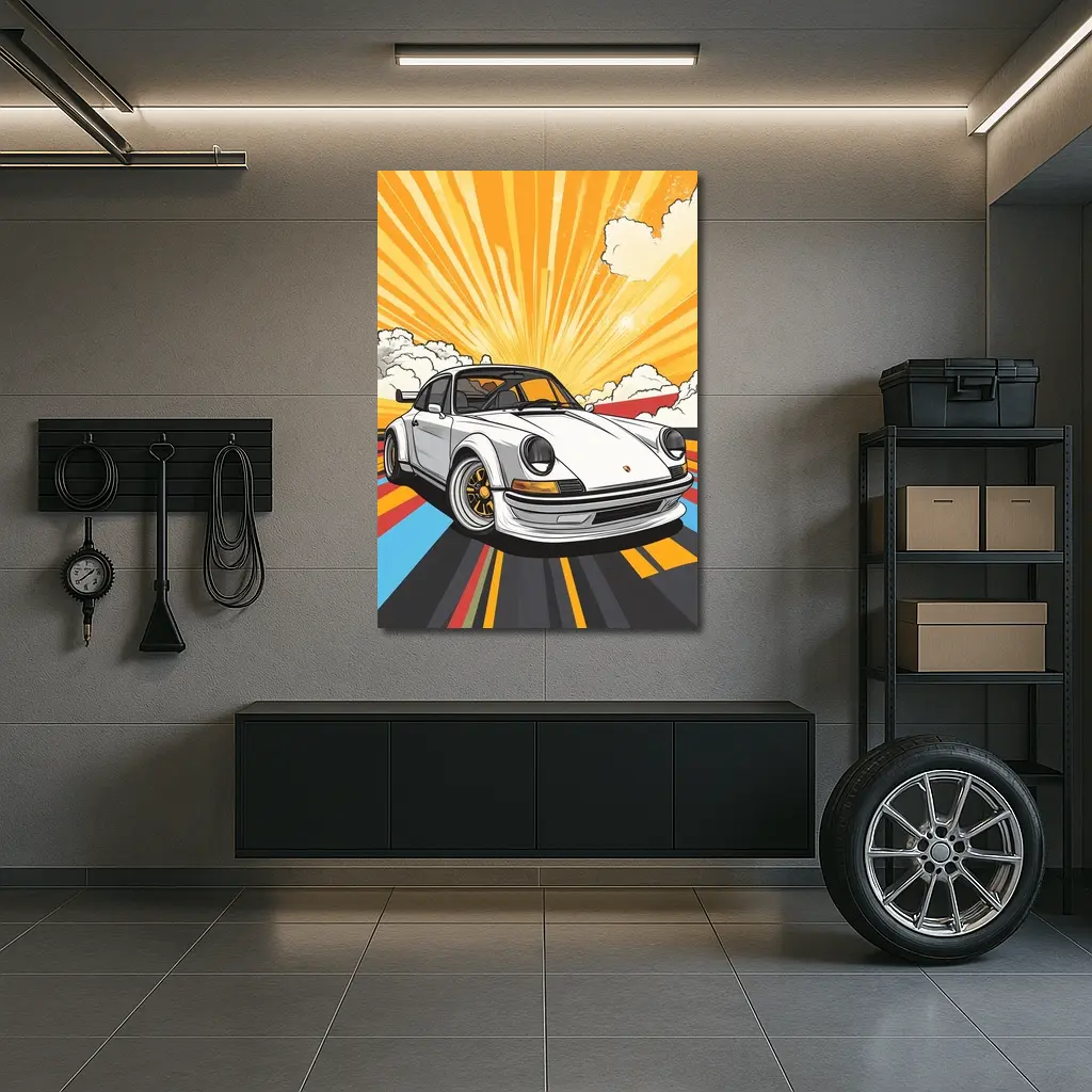 Porsche 911 Pop Art Retro Sunburst – Wall Art