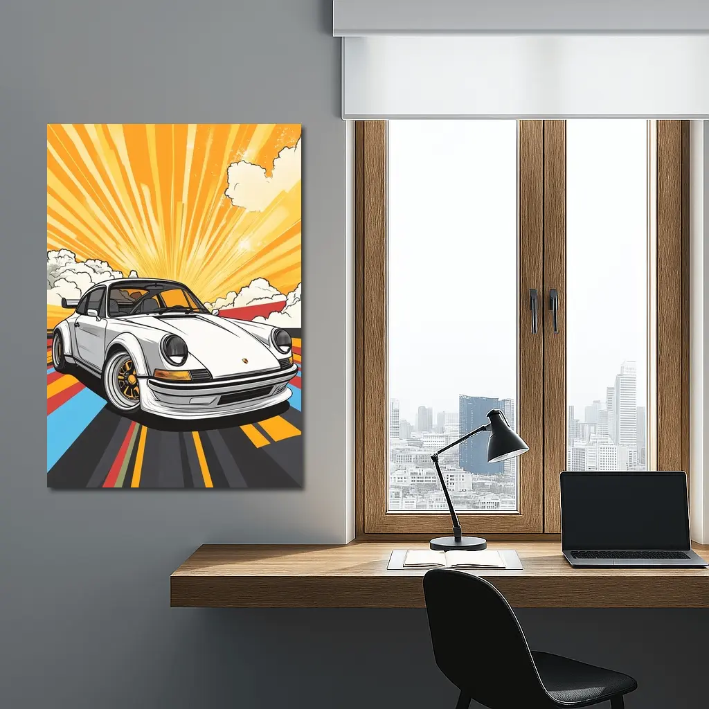 Porsche 911 Pop Art Retro Sunburst – Wall Art