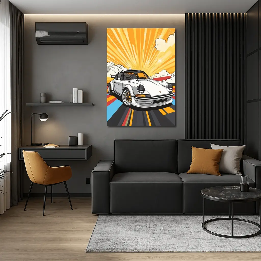 Porsche 911 Pop Art Retro Sunburst – Wall Art