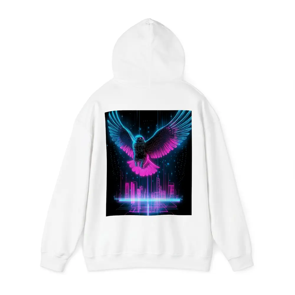 Neon Eagle Flying Over Cyberpunk City – Hoodies