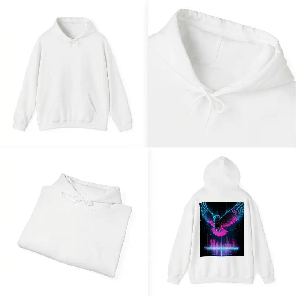 Neon Eagle Flying Over Cyberpunk City – Hoodies