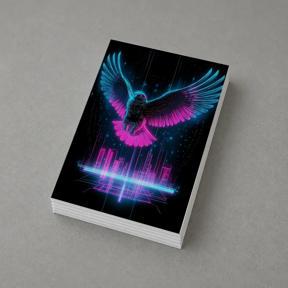 Neon Eagle Flying Over Cyberpunk City – Postcards