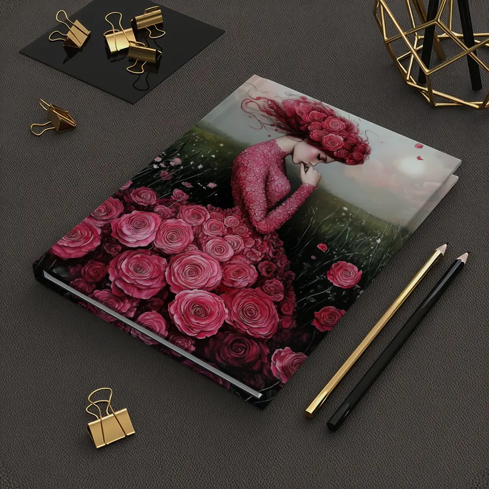 Woman Rose Dress Floral Field Fantasy Art – Notebooks