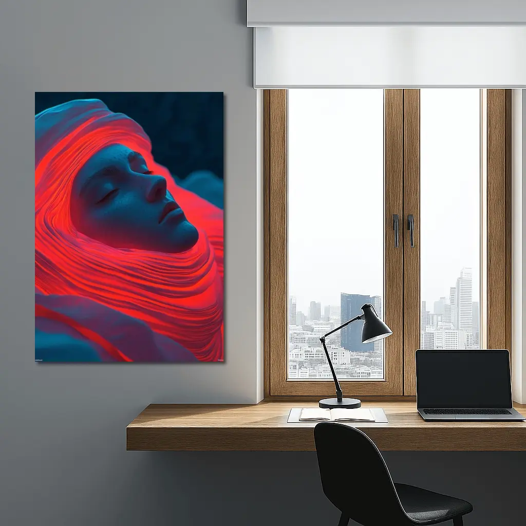 Sleeping Woman Red Waves Surreal Art – Wall Art