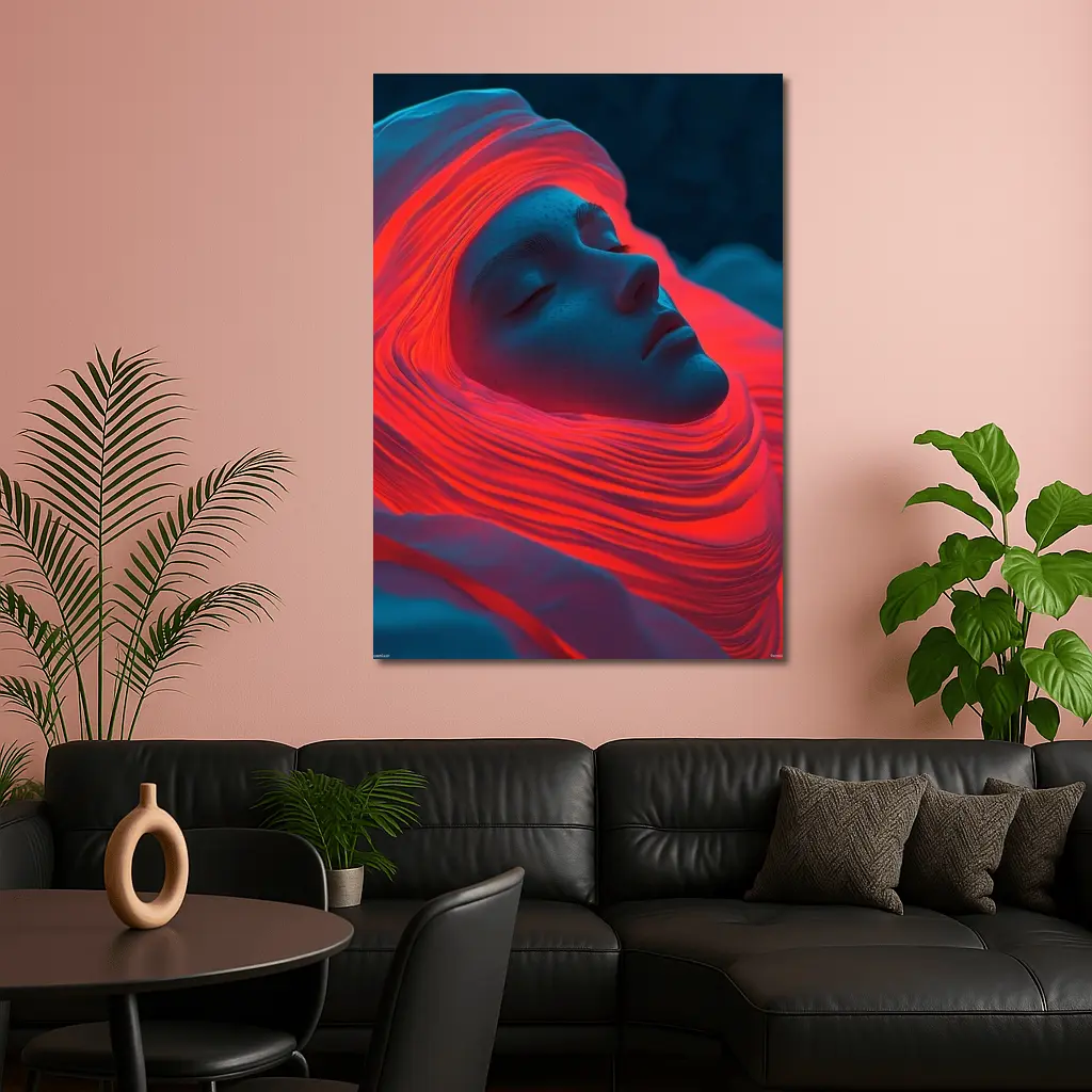 Sleeping Woman Red Waves Surreal Art – Wall Art