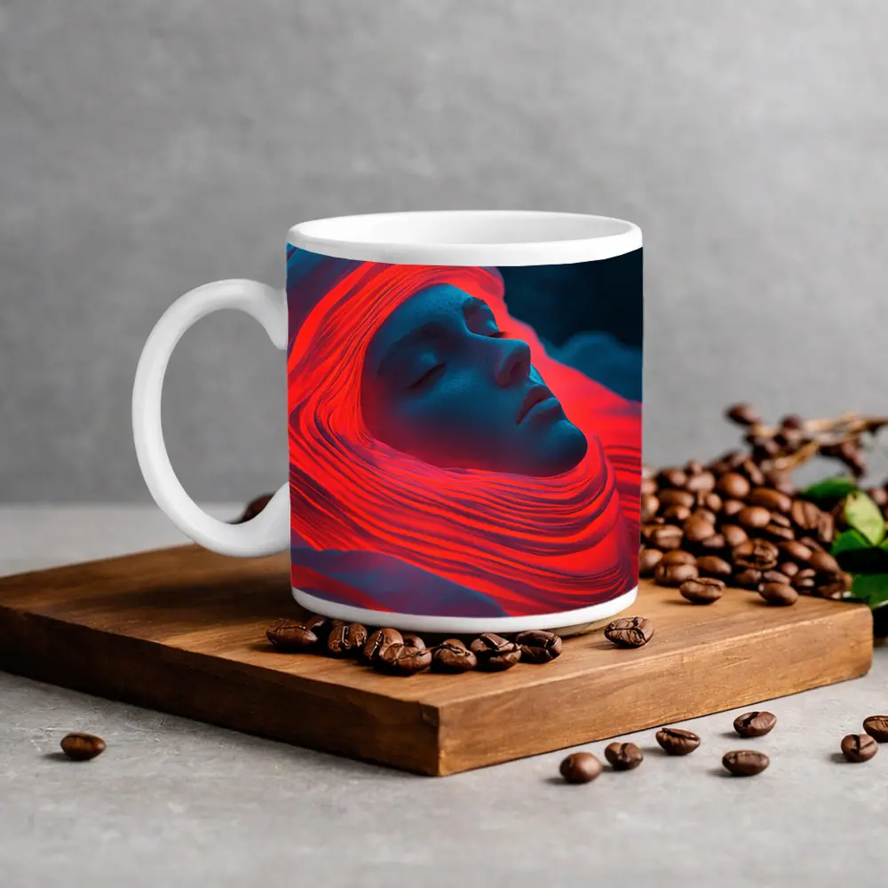 Sleeping Woman Red Waves Surreal Art – Mugs