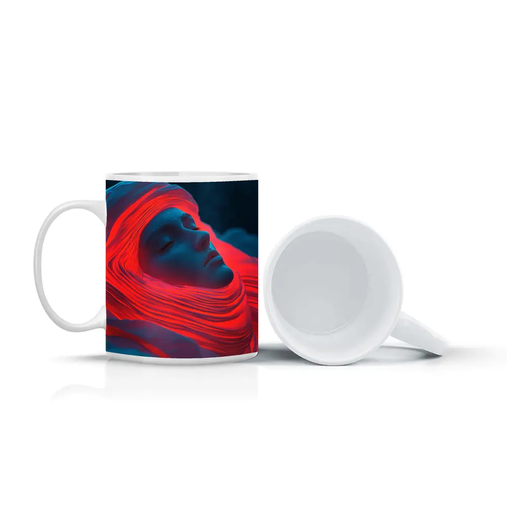Sleeping Woman Red Waves Surreal Art – Mugs