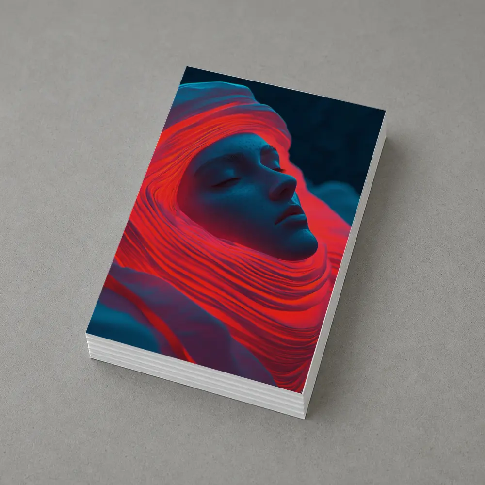 Sleeping Woman Red Waves Surreal Art – Postcards