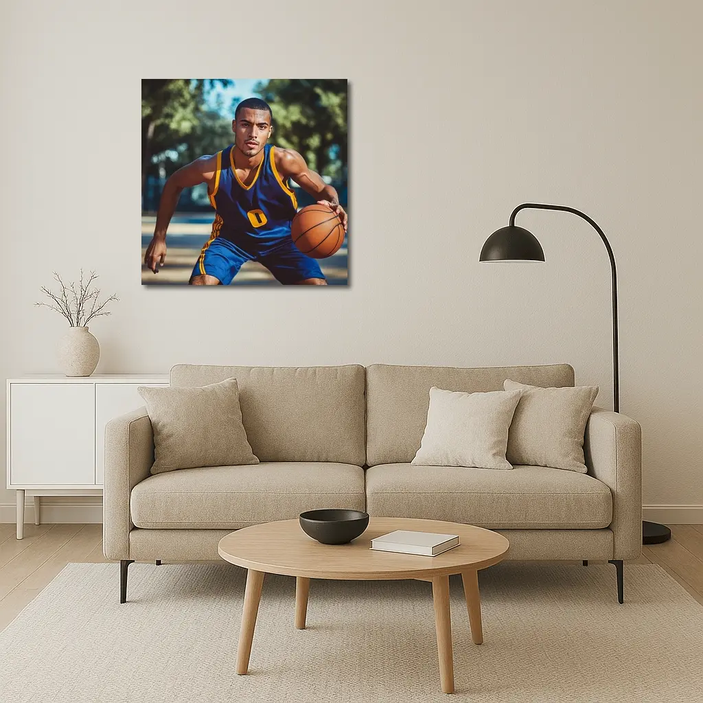 Basketball Player Dribbling Outdoor Court – Wall Art
