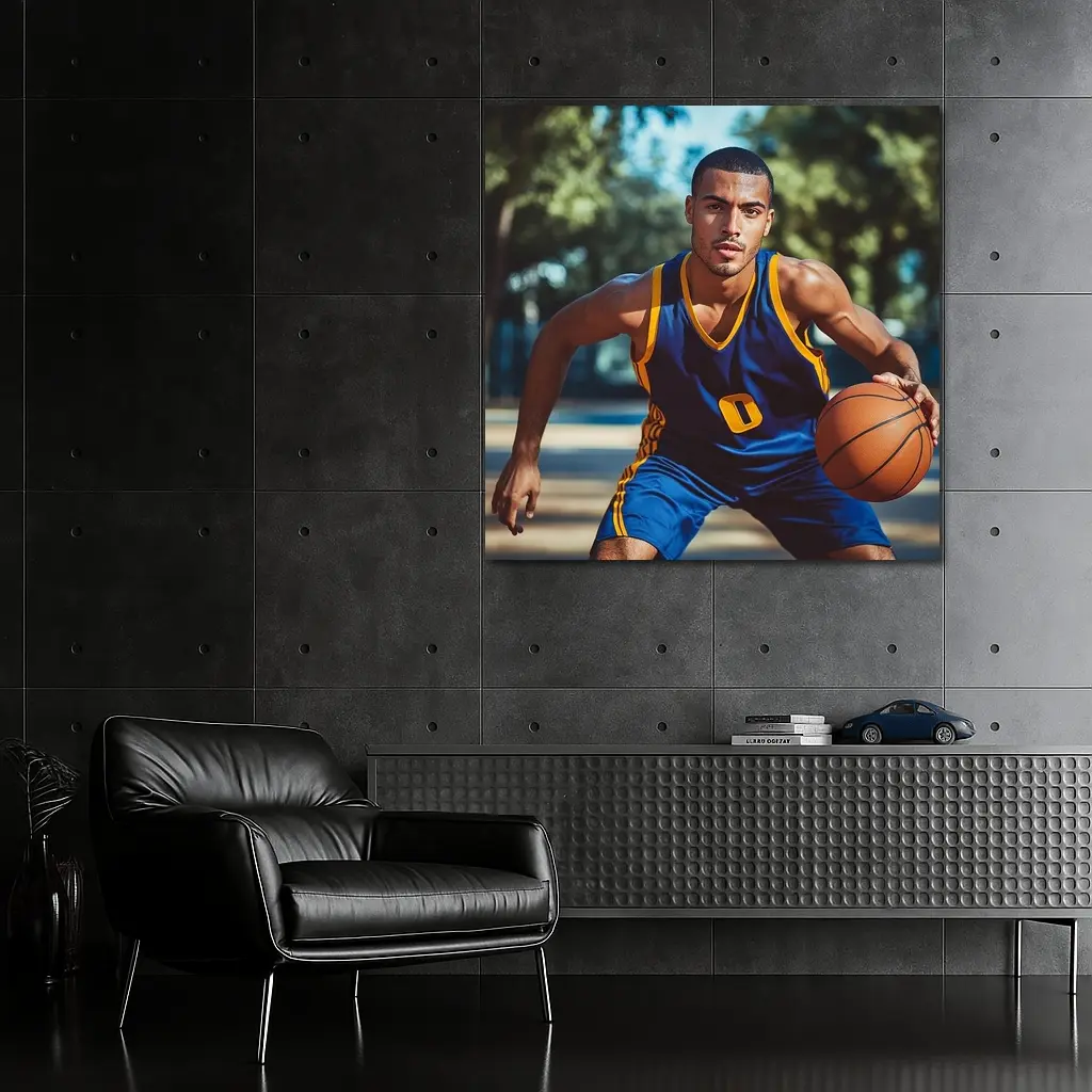 Basketball Player Dribbling Outdoor Court – Wall Art