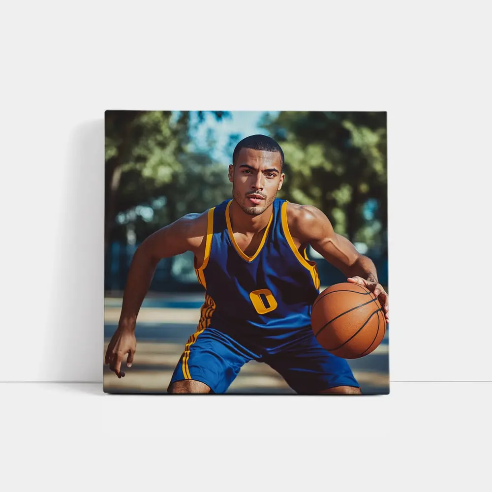 Basketball Player Dribbling Outdoor Court – Wall Art