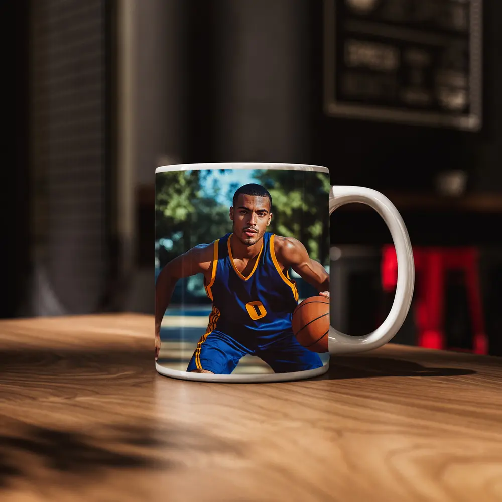Basketball Player Dribbling Outdoor Court – Mugs