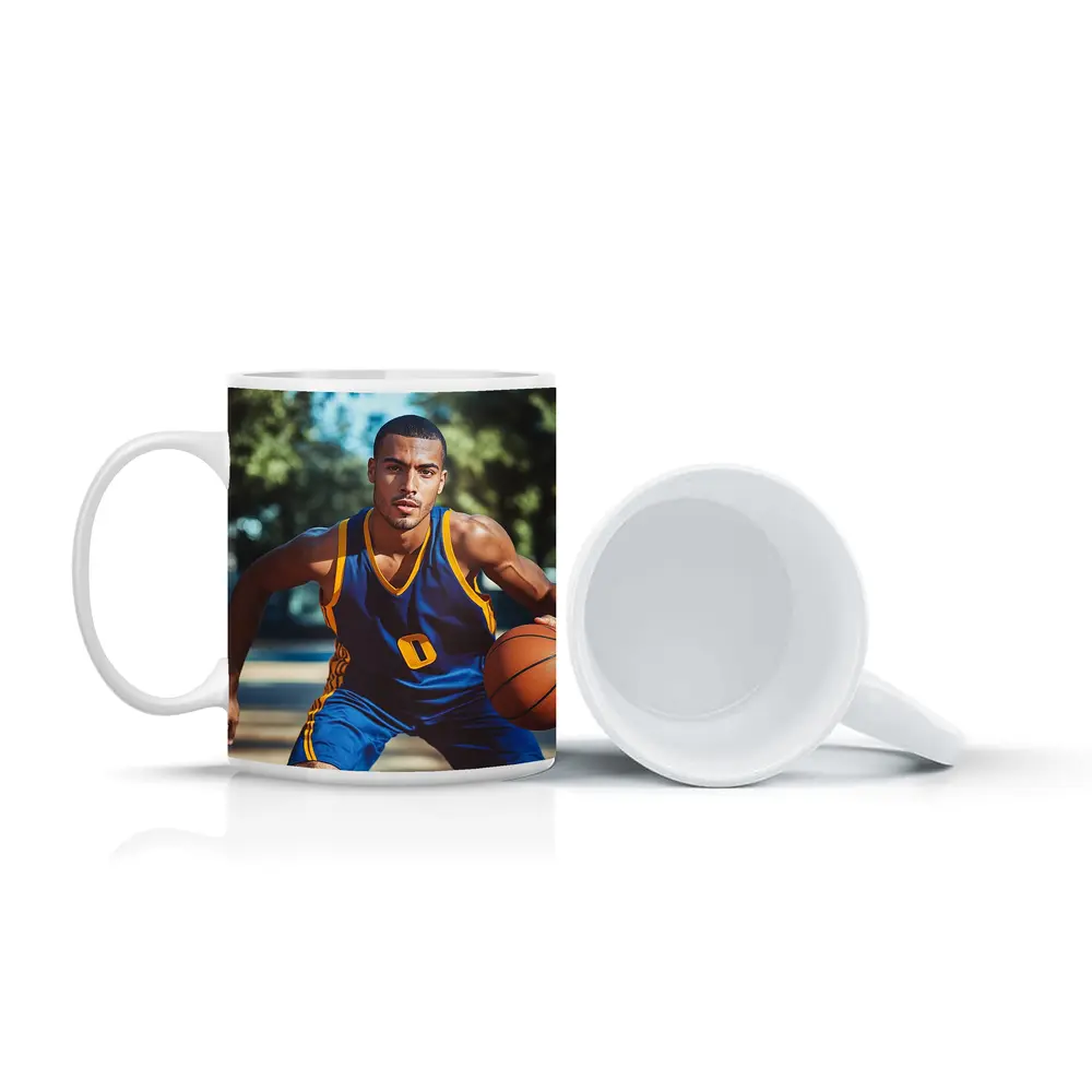 Basketball Player Dribbling Outdoor Court – Mugs