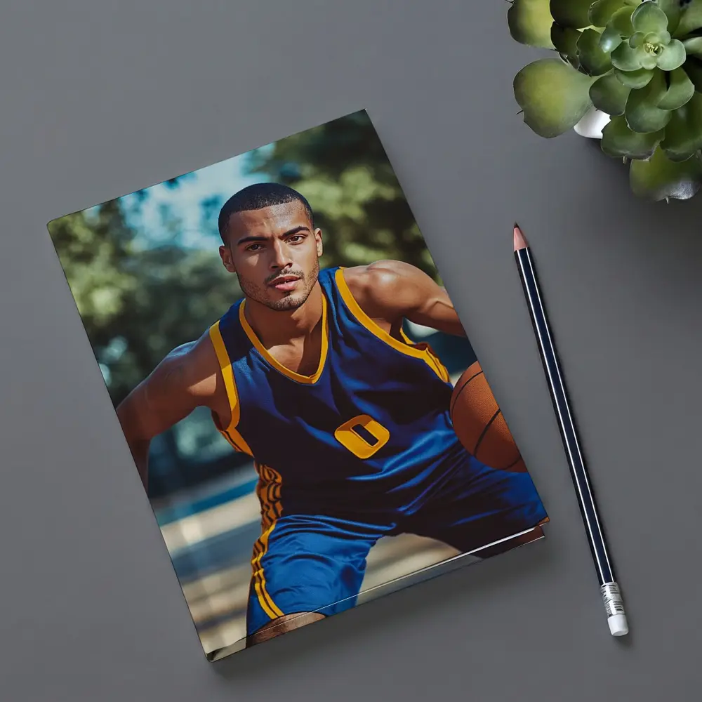 Basketball Player Dribbling Outdoor Court – Notebooks