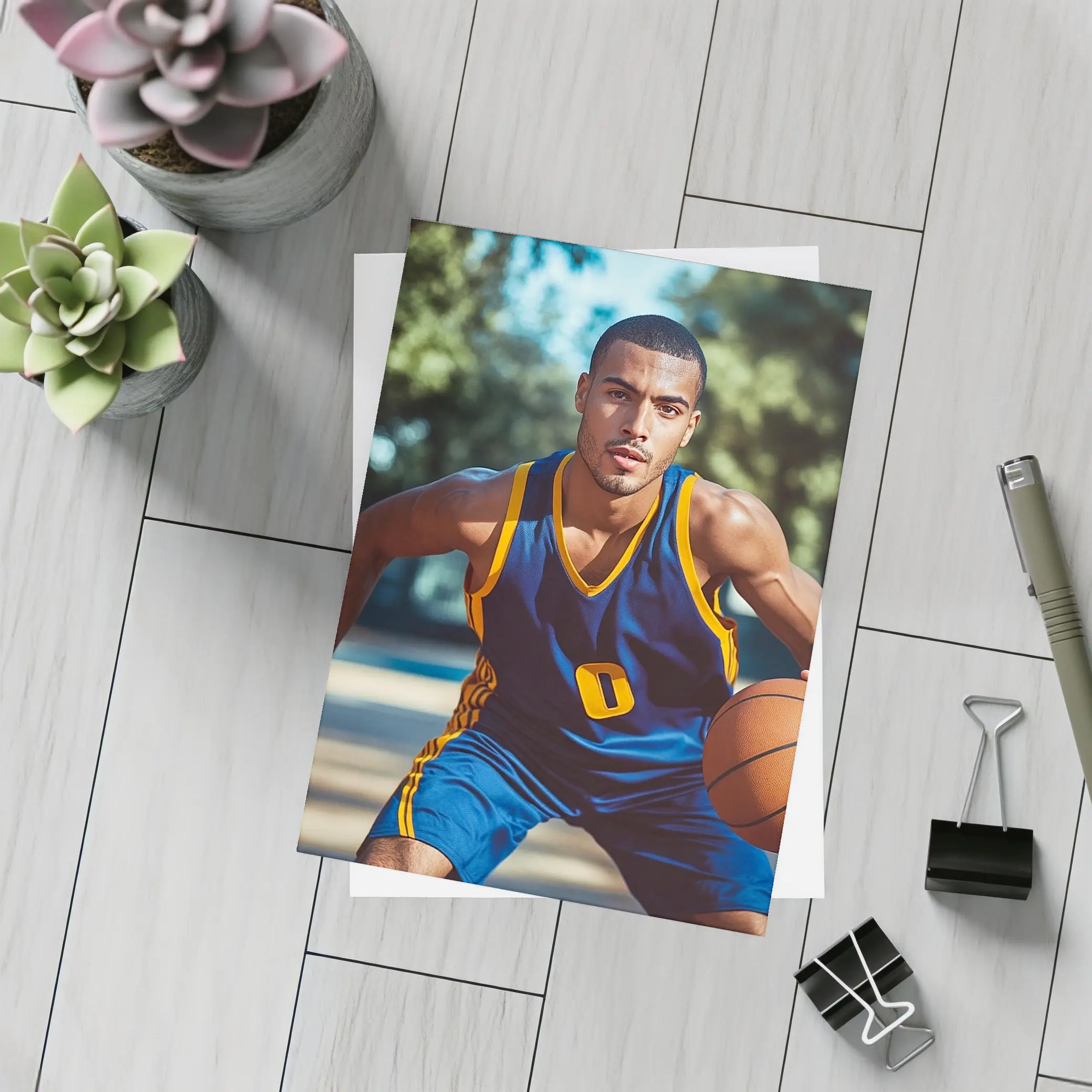 Basketball Player Dribbling Outdoor Court – Postcards