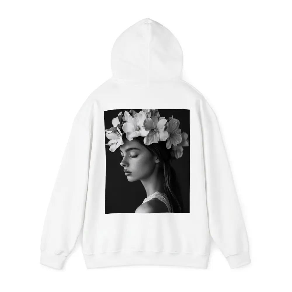 Woman Flower Crown Black White Portrait – Hoodies